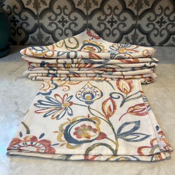 FOOD NETWORK- Earthtone Floral Patterned Cloth Napkins- Set of Eight- EUC-19” - Picture 1 of 8
